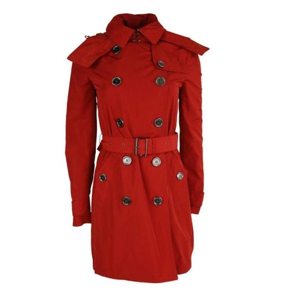 Burberry Brit Red Hooded Trench Coat